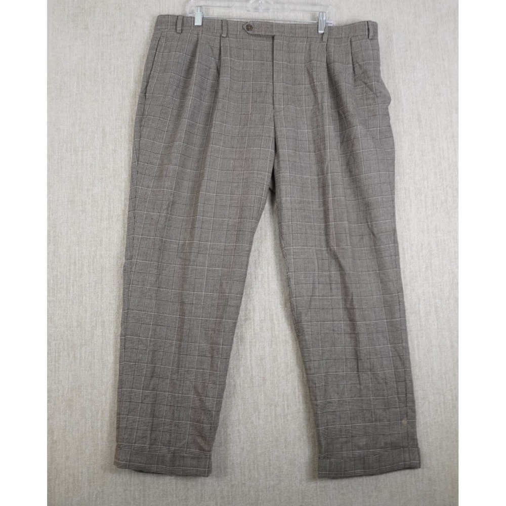 Vtg Nautica Dress Pants Mens 42x30 (41x29) Glen Plaid Wool Pleated Cuffed